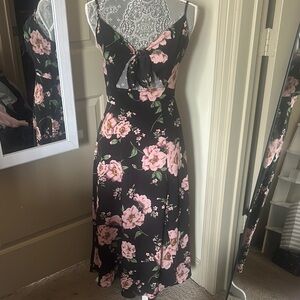 Pink Floral Spaghetti Strap Midi Sundress